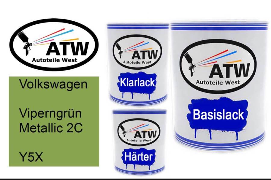 Volkswagen, Viperngrün Metallic 2C, Y5X: 1L Lackdose + 1L Klarlack + 500ml Härter - Set, von ATW Autoteile West.